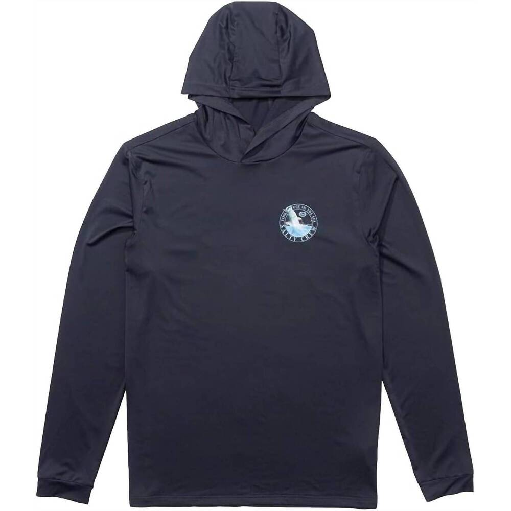 NEW SALTY CREW men's tarpon hooded sunshirt in charcoal
